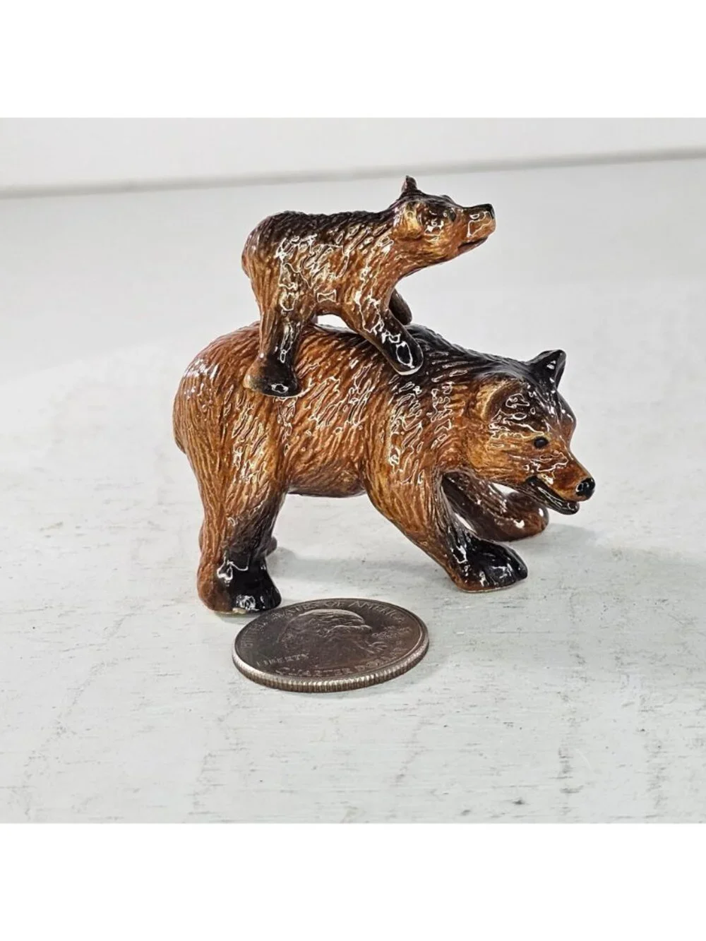Klima Porcelain Brown Bear Mama Baby On Back Miniature Figurine Collectible